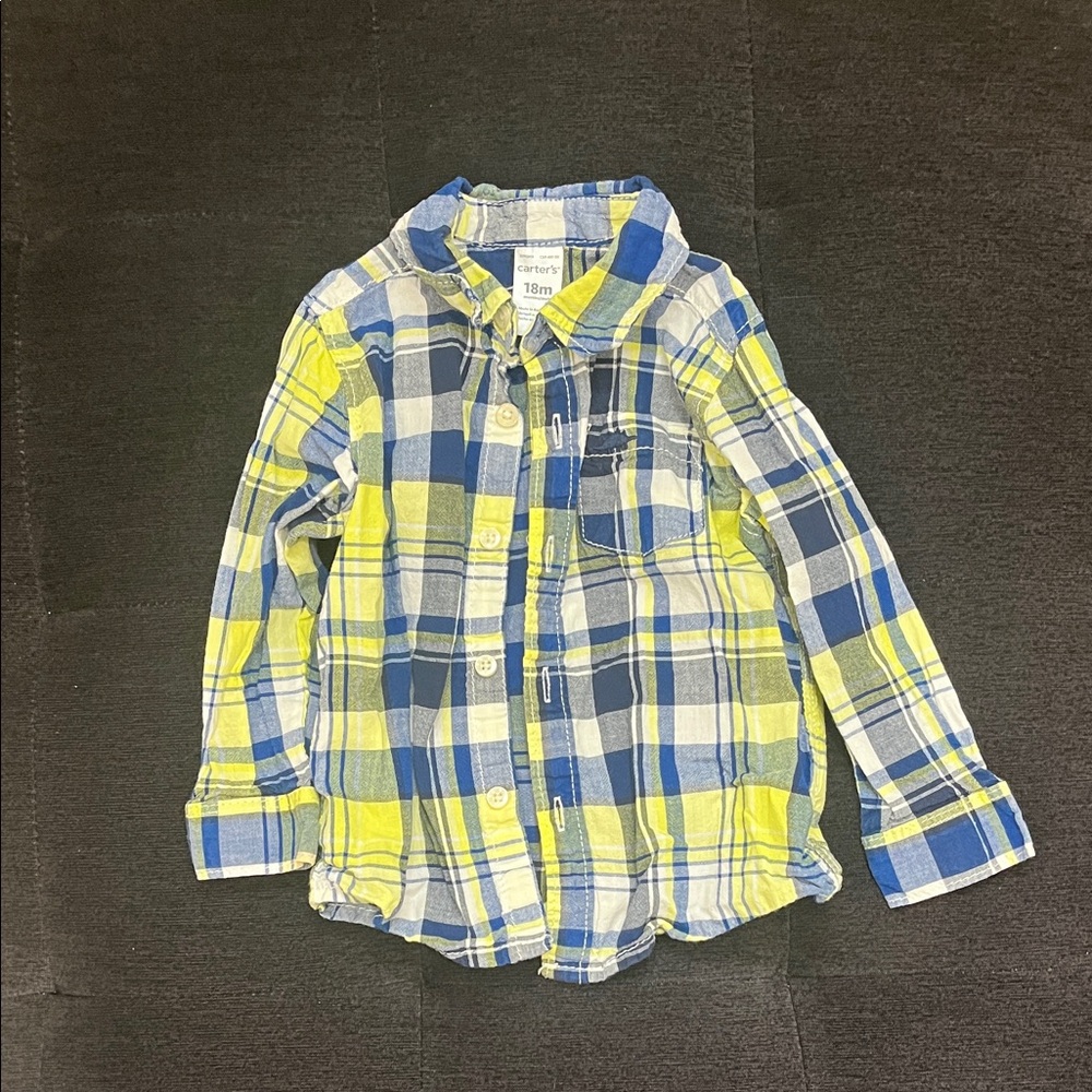 Blue & Lime Green Plaid Button Down Shirt